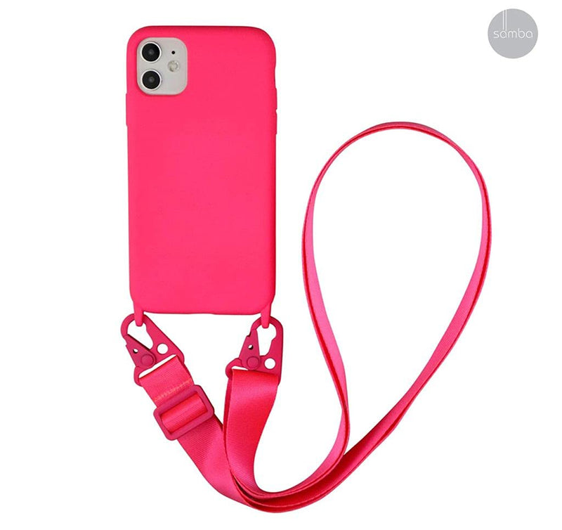 Hilanderie Cross Body Phone Case | Cross Body Adjustable Phone Lanyard | iPhone Phone Holder Shoulder Strap | Phone Lanyard for Around The Neck (Flourescent Pink, iPhone 12/12 Pro) Flourescent Pink