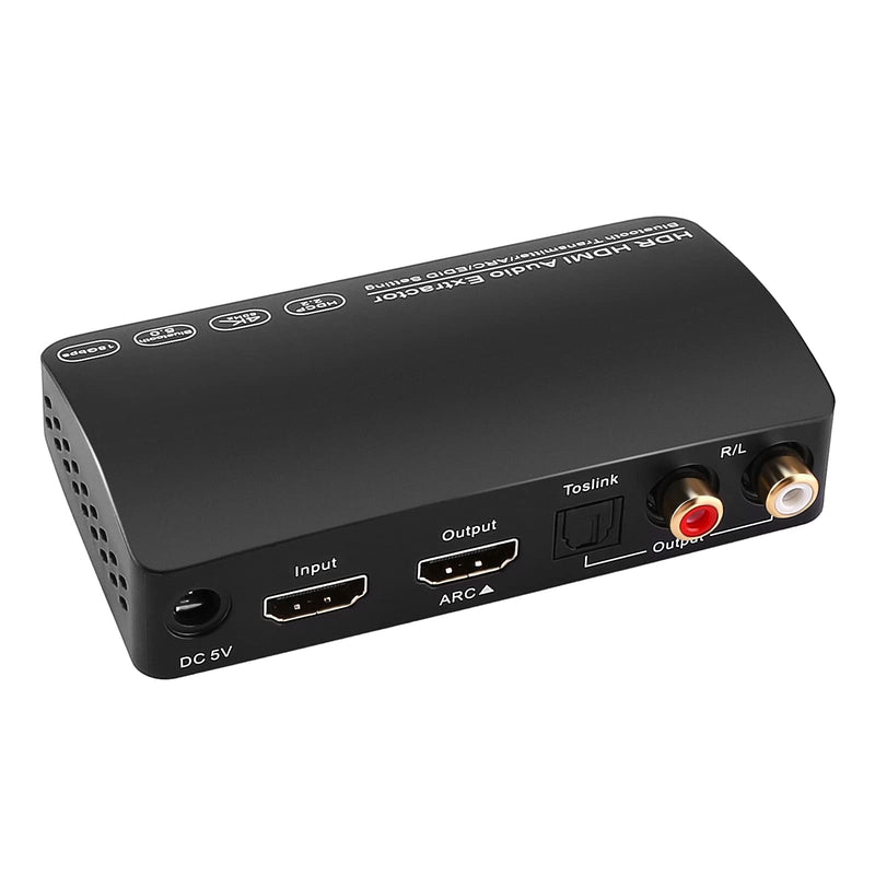 4K@60Hz HDMI2.0 Audio Extractor Converter with Bluetooth Transmitter, HDMI to HDMI Audio Splitter and Optical Toslink SPDIF + L/R Stereo HDMI ARC Adapter Converter Support HDR10