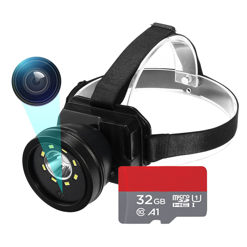 Headlamp Body Camera Built-in 32GB Memory Card with Audio, 1080P Wearable Body Mounted Camera Rechargeable IPX4 Waterproof Night Visionfor, Camping, Hiking, Fishing. (BLack-32GB) BLack-32GB