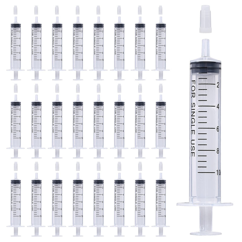 24 Pack 10ml/cc Plastic Syringes, Individually Sealed with Measurement & Cap for Feeding Pets, Liquid, Lip Gloss, Paint, Epoxy Resin, Oil, Cosmetics, Laboratory