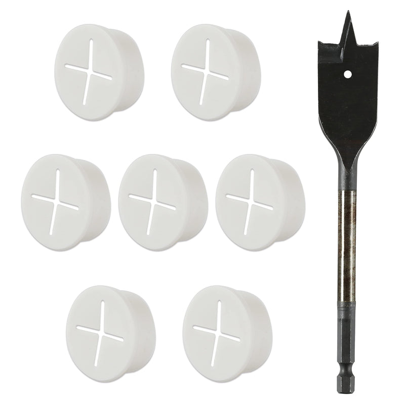 ISPINNER 8 Pack 3/4 Inch Silicone Desk Cord Grommet with Spade Drill Bit, Flexible Wire Cable Hole Cover for Office PC Desk Cord Organizer (White) White