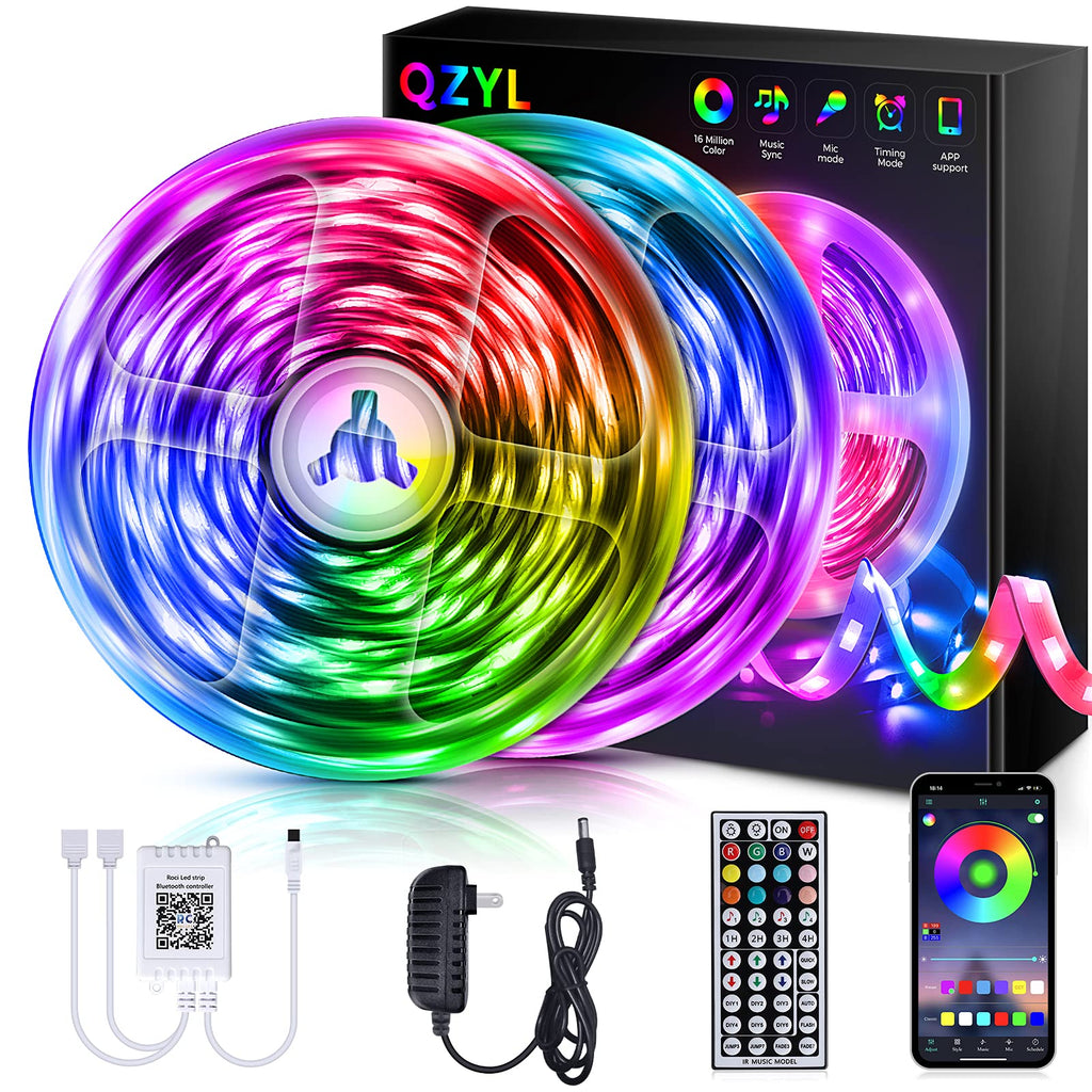 QZYL 65.6ft LED Strip Lights, RGB Color Changing LED Lights with 44 Keys Remote Control, LED Lights for Bedroom, Kitchen, Party, Home Decoration