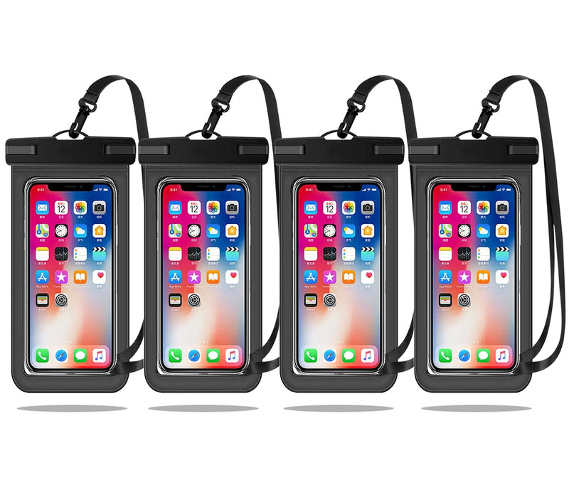 4 Pack Black Universal Cellphone Waterproof Phone Pouch Cell Phone Dry Bag IPX8 Underwater Case for iPhone 13 12 Pro Max 11 Pro Max 13 Mini Xs Max XR X 8 7 6, Galaxy S20 Ultra S10 Note10 up to 6.7"