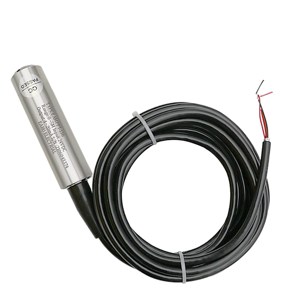 4-20MA Output Integral Level Transmitter Liquid Oil Water Level Sensor Probe 304 Stainless Steel with 0-5M Measure Range 6M Cable Detect Controller Float Switch for Pump DC10-30V Power Supply