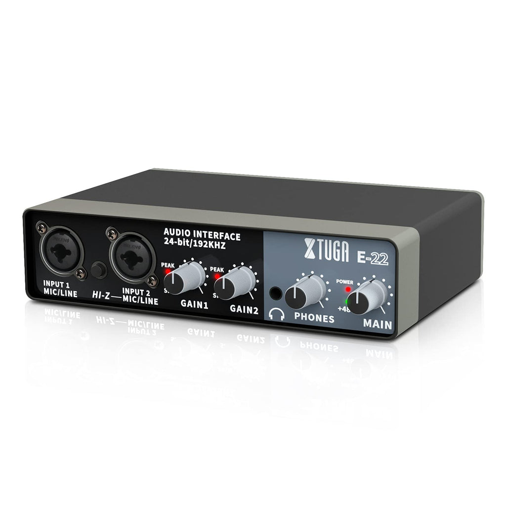 XTUGA E22 2i2 USB Audio Interface with XLR Mic Preamplifier 192kHz True Stereo for Pro Tools/Ableton Live Lite/Reaper and Other DAW Recording Software(Driver Free Installation)