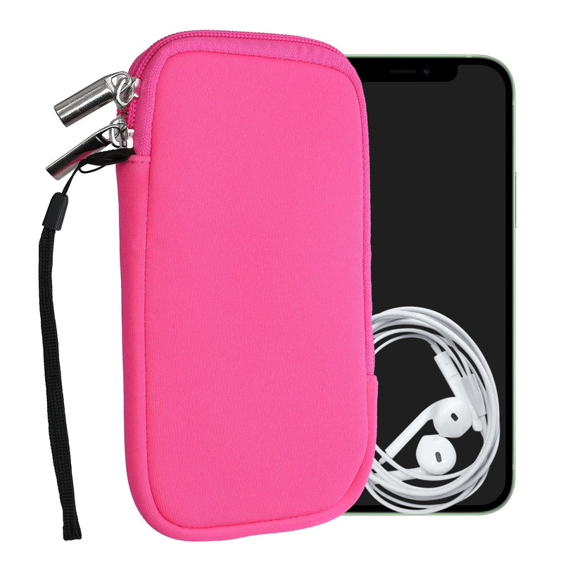 kwmobile Neoprene Phone Pouch Size XL - 6.7/6.8" - Universal Cell Sleeve Mobile Bag with Zipper, Wrist Strap - Neon Pink XL - 6,7/6,8"