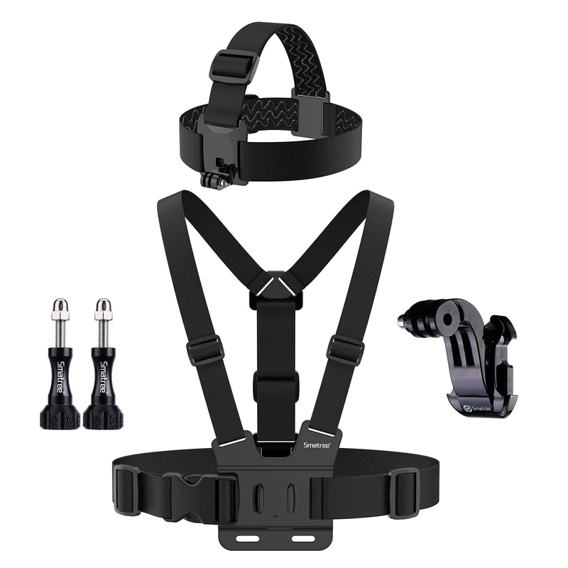Smatree Chest Mount Harness Head Mount Strap with Aluminum Thumbscrews Compatible with GoPro Hero 9, Hero 8 7 Black Silver, Hero 5 4 3 3+, GoPro Session, Fusion, DJI Osmo Action Camera
