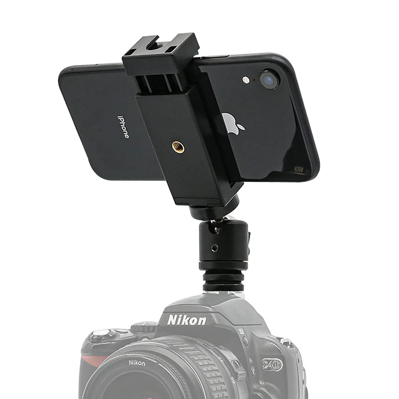 Camera Hot Shoe Phone Holder, Flexible Phone Tripod Mount Adapter with Cold Shoe Mount for Microphone LED Light for iPhone Samsung Pixel Canon Nikon DSLR Camera Photography