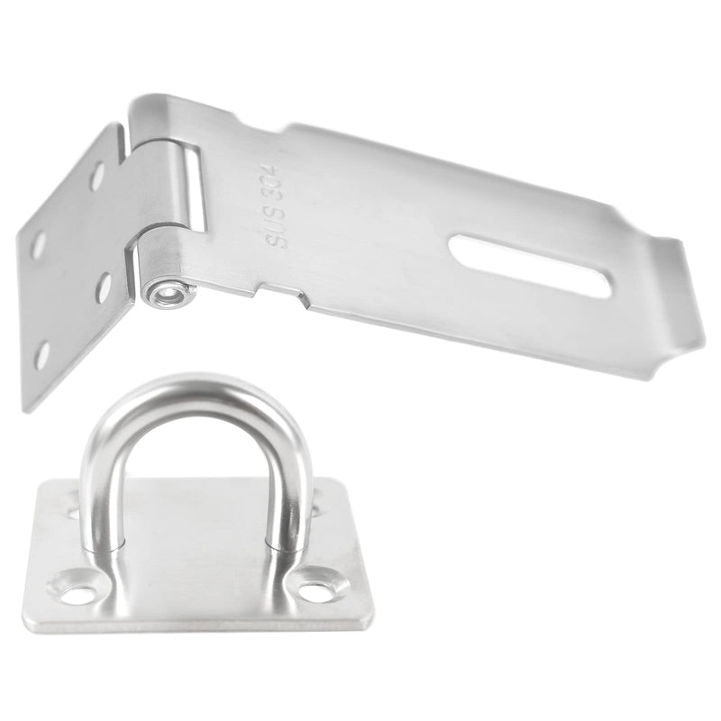Safety Door Hasp Padlock Latch Lock,SUS 304 High-Quality Polished Brushed Surface,Hasp Lock Latch(4"/108cm) Thicken HaspLock Suitable for Doors,Sheds,Closets,Lockers(4"Hasp-Silver) 4"(Hasp Silver)