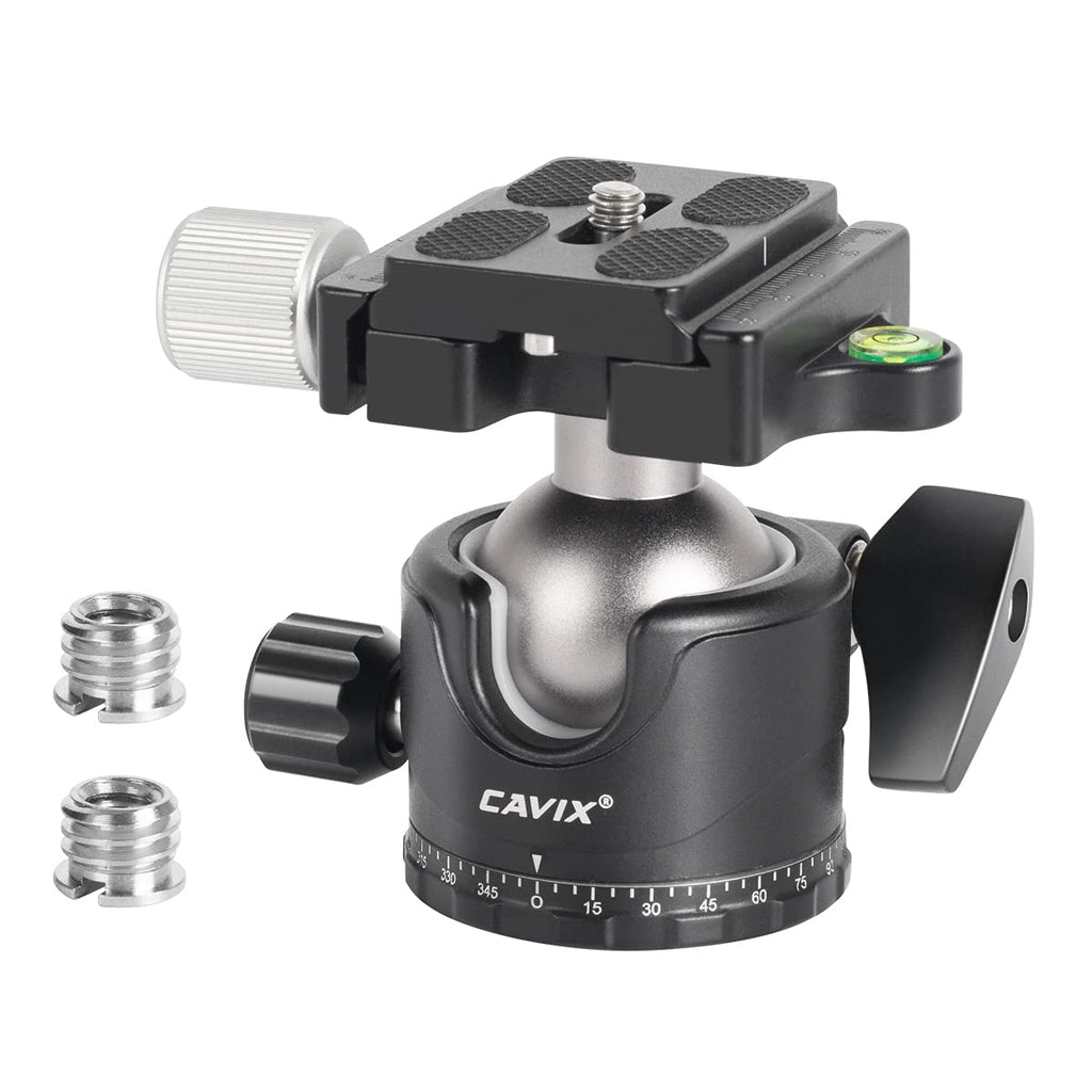 CAVIX Ball Head Low Profile Camera Panoramic Tripod Head CNC Metal 36A Ballhead w Bubble Level 1/4" Quick Release Plate for Arca Swiss &3/8" Thread for DSLR Tripod Monopod Camcorder MLoad 33lbs15kg