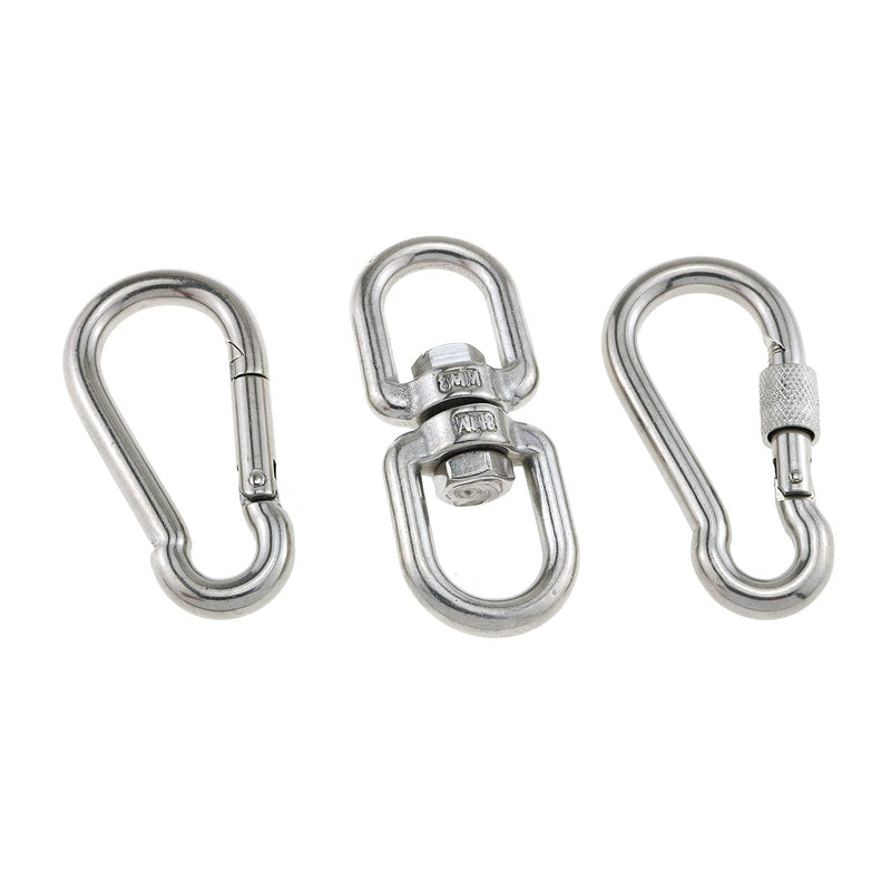 E-outstanding Double Ended Swivel Eye Hook, M8 Universal Connecting Ring + 1 LK-Gourd-Shaped Carabiner M8 Spring Buckle + 1 LK-Gourd-Shaped Carabiner M8 Spring Buckle with Nut