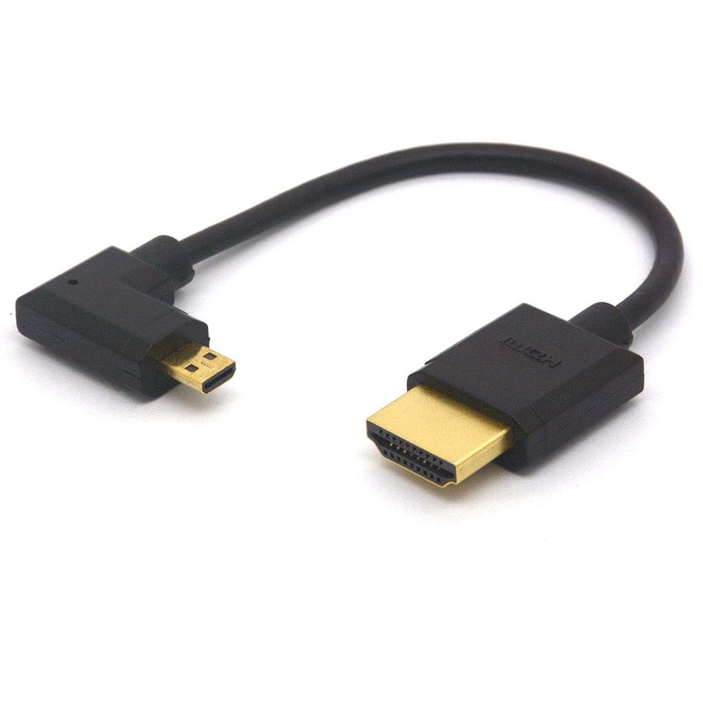 GLHONG Angled Micro HDMI to HDMI Cable, Micro HDMI Male to HDMI Male Extension Cord 1080P 3D 4K 60Hz Ethernet Adapter Connector 15CM (Left) Left