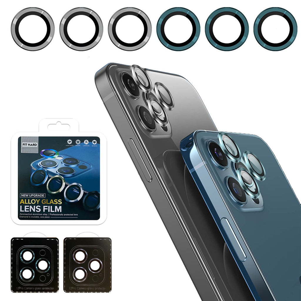 Camera Lens Protector Compatible with iPhone 11 Pro/iPhone 11 Pro Max/iPhone 12 Pro, Premium Tempered Glass Film Aluminum Alloy Anti-Scratch Lens Ring Cover,Case Friendly, Ultra-Thin, Easy Installation(3Grey+3Blue)