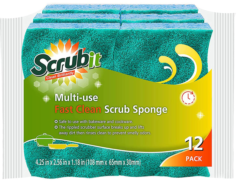[AUSTRALIA] - SCRUBIT Multi-Use Scrub Sponge – Non-Scratch Kitchen Sponges for Dishes, Pots and Pans - Heavy Duty & Odor Free Rippled Scrubbing Pad, Designed for Tough Cleaning Jobs 12 Count 