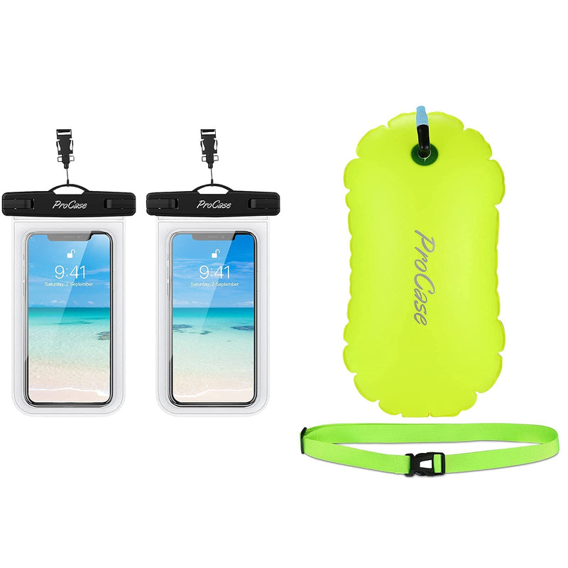 [AUSTRALIA] - ProCase 2 Pack Universal Waterproof Phone Pouch Bundle with ProCase Swimming Bubble Safety Float with Adjustable Waist Belt for Open Water Swimming 