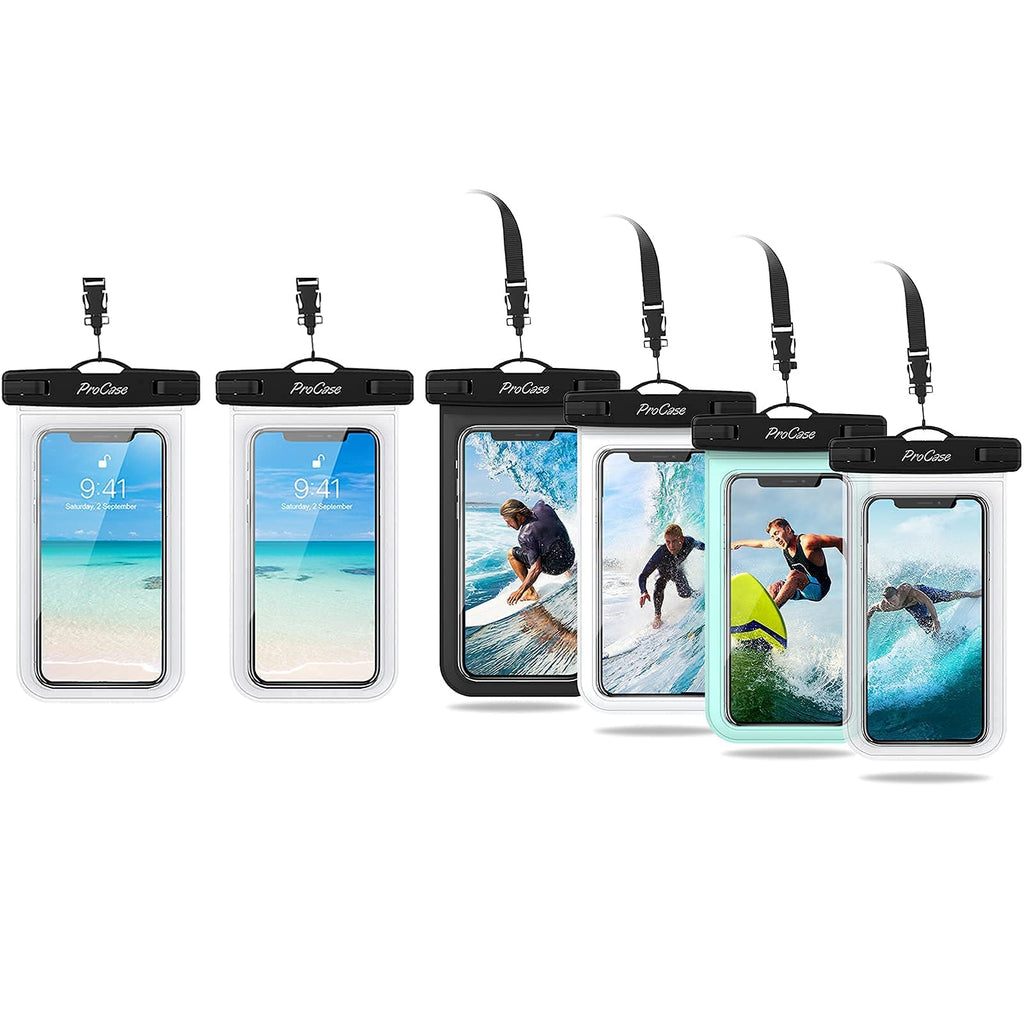 ProCase 2 Pack Universal Waterproof Phone Pouch Bundle with 4 Pack Universal Cellphone Waterproof Pouch Dry Bag Underwater Case