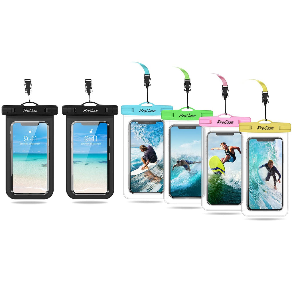ProCase 2 Pack Universal Waterproof Phone Pouch Bundle with 4 Pack Universal Cellphone Waterproof Pouch Dry Bag Underwater Case