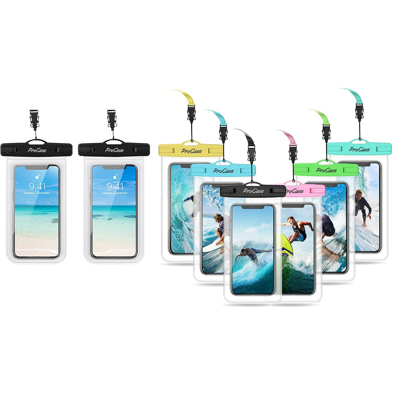 ProCase 2 Pack Universal Waterproof Phone Pouch Bundle with 6 Pack Universal Waterproof Pouch Cellphone Dry Bag Underwater Case for Smartphones up to 7.0"