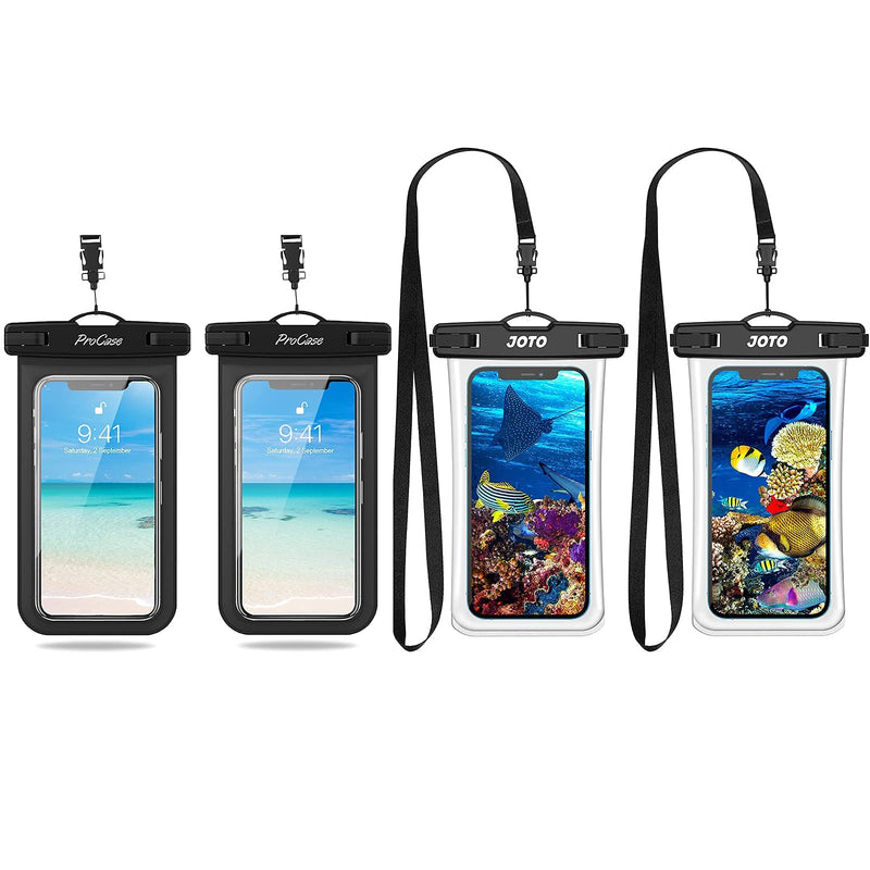 ProCase 2 Pack Universal Waterproof Phone Pouch Bundle with JOTO 2 Pack Full Transparent Underwater Dry Bag for Smartphones up to 7.0"