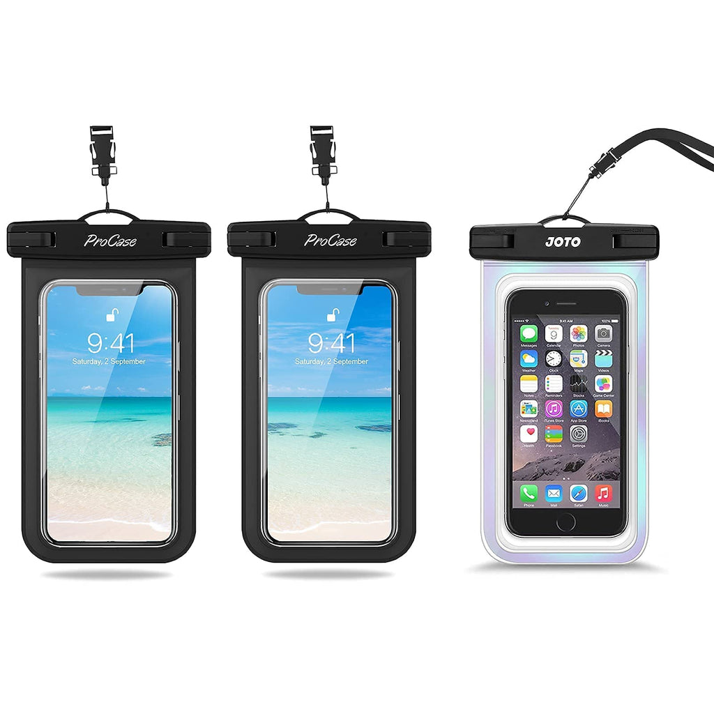 ProCase 2 Pack Universal Waterproof Phone Pouch Bundle with JOTO 1 Pack Universal Waterproof Pouch Cellphone Dry Bag Case for Phones up to 7"