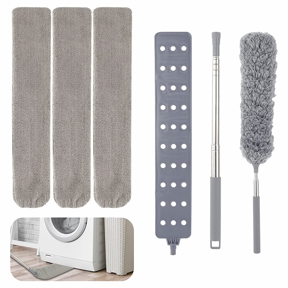 4PCS Retractable Gap Dust Cleaning Artifact or Brush with 2 Cloth Cover Microfiber Hand Duster Washable Telescopic Dust Collector for Household Bed Sofa Furniture Gap Fur Hair Wet or Dry Use