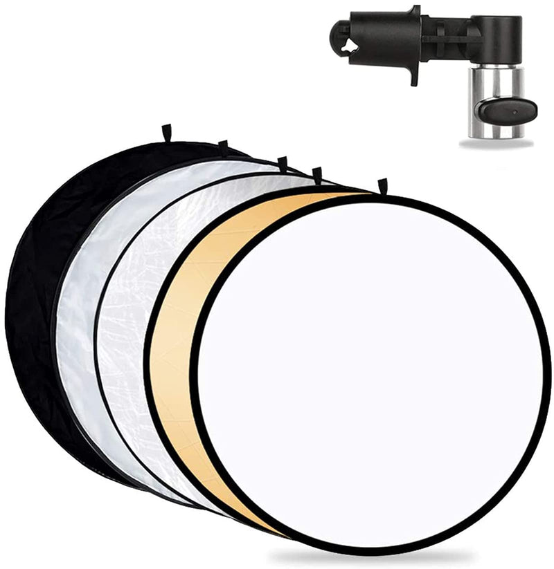 Photography Reflector with Clip 24 Inch 5 in 1 Photo Light Collapsible Diffuser with Bag & Reflector Holder for Studio Photography Outdoor Lighting Translucent Silver Gold White Black 24inch/60cm