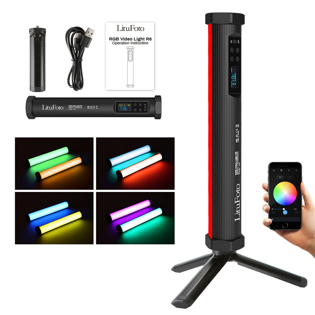 R6 Handheld Photography Light Wand,RGB LED Tube Lighting, LED Video Light Stick for Photography with Mini Tripod,Magnetic,app Control, 360°Full Color,CRI 96+,Dimmable 3200k-7500K,9 Lighting Effects R6 test