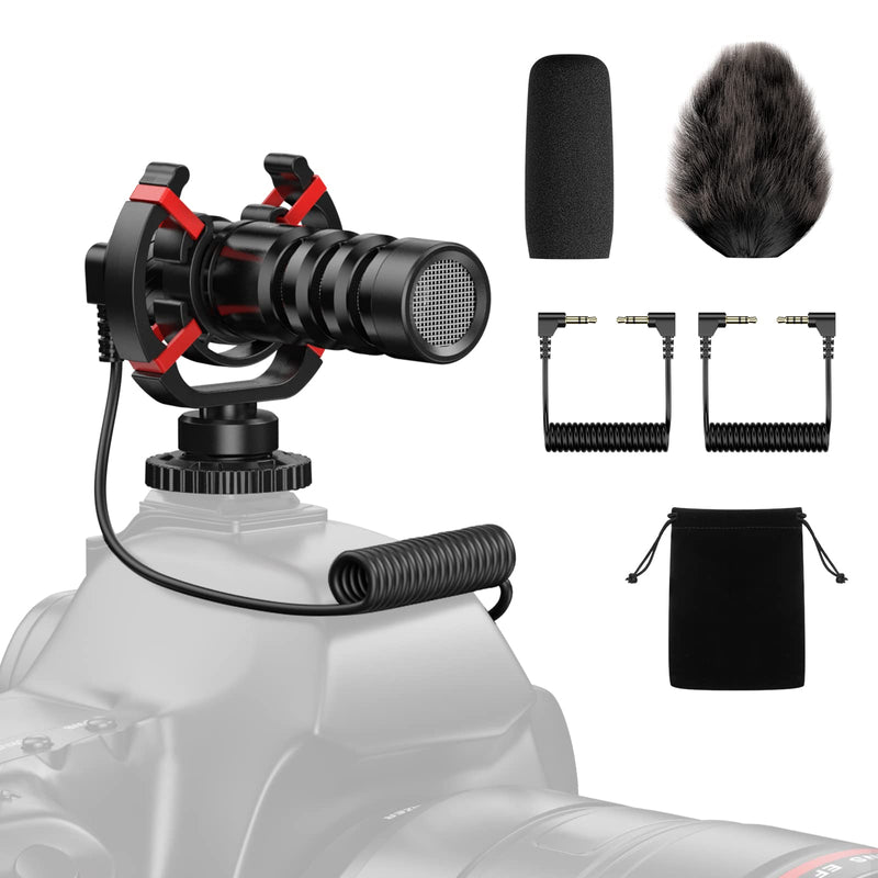 Video Microphone Universal DSLR Camera Microphone with Shock Mount, Windscreen Shotgun Microphone Compatible with iPhone, Android Smartphones, Canon EOS, Nikon DSLR Cameras and Camcorders