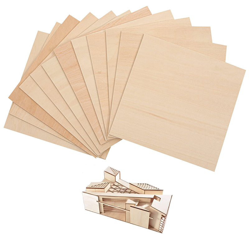 (12-Pack) 6”x6”x1/8” balsawood Sheets for Crafts - Perfect for Architectural Models Drawing Painting Wood Engraving Wood Burning Laser Scroll Sawing 1/8*6*6"