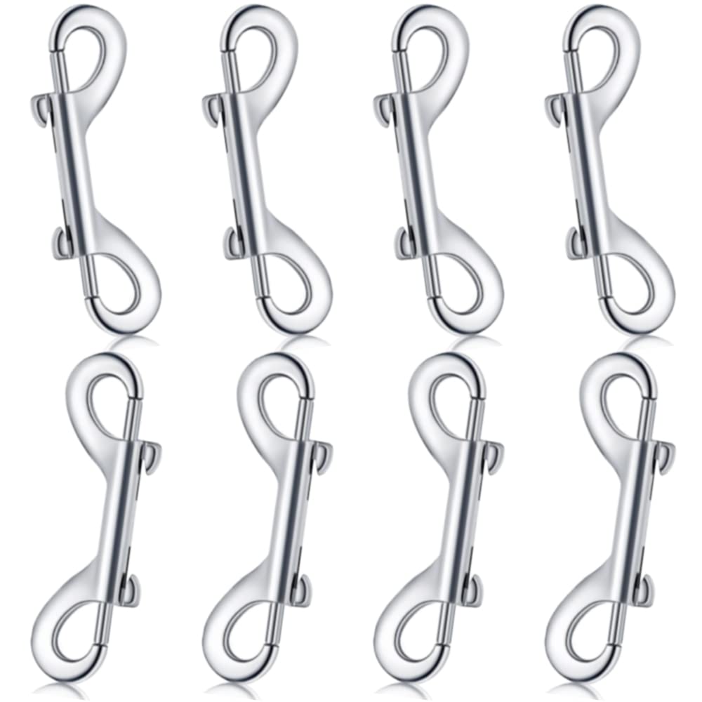 Double Ended Bolt Snap Hook, 8-Pack 3.5 inch Zinc Alloy Nickel Plated Trigger Chain Key Holder Metal Clip Feed Buckets Dog Leash Collar Leash