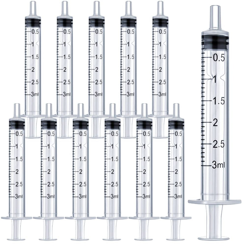 12 Pack 3ml/cc Plastic Syringe,Individually Sealed with Measurement, for Scientific Labs, Measuring Liquids, Feeding Pets, DIY Lip Gloss, Oil or Glue Applicator, Art Painting (3 ml) 3 ml
