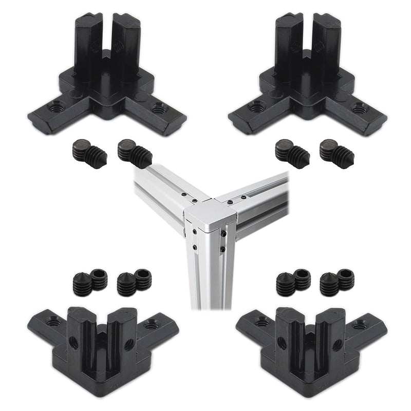 4PCS Black Aluminum Profile Connector, TTZEZE 20 Series 3-Way End Corner Bracket Solid Connector with M4 Screw for Standard 6mm T Slot Aluminium Alloy Extrusion Profile 3D Printer Parts,Thickness 5mm 2020 Series
