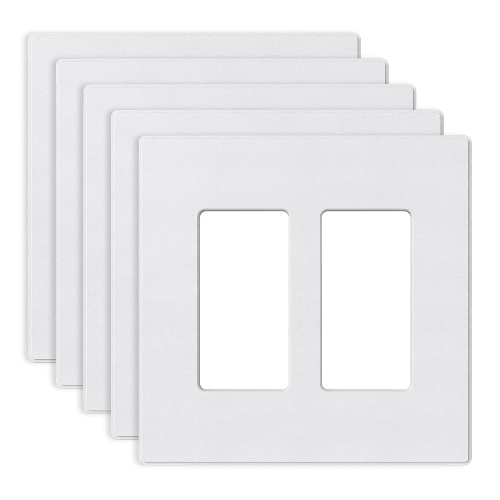 ELEGRP 2-Gang Screwless Decorative Wall Plates, Mid-Size Unbreakable Thermoplastic Faceplate Cover for Decorator Receptacle Outlet Switch, UL Listed (5 Pack, Matte White) 2-Gang Wall Plates
