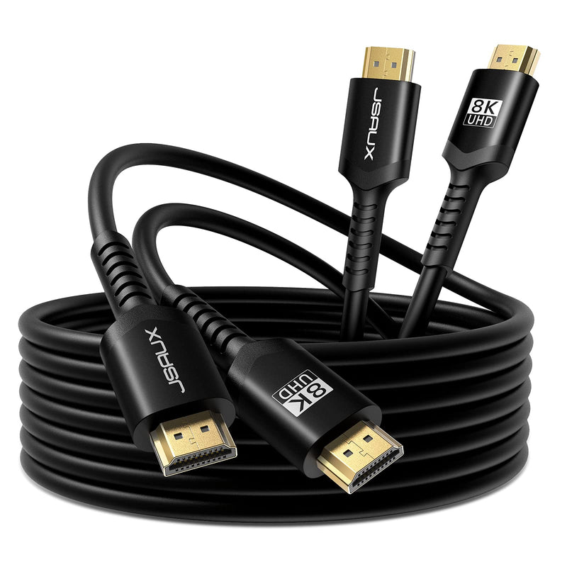 8K HDMI Cable 2 Pack 10ft, JSAUX 48Gbps Ultra High Speed HDMI Cord 8K@60Hz 4K@120Hz Support eARC HDR10+ HDCP 2.2&2.3 DTS:X 3D Dolby Compatible with 8K Gaming PS4 Pro PS5 Roku TV/Blu-ray/Projektor 2-Pack Black