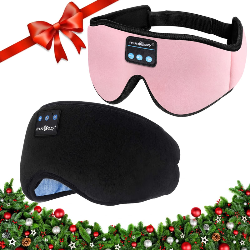 MUSICOZY Sleep Headphones Bluetooth 5.2 Headband Sleeping Headphones Eye Mask for Women Men, Wireless Music Mask Built-in Speakers Microphone Adjustable Strap for Side Sleeper Travel Office, Pack of 2