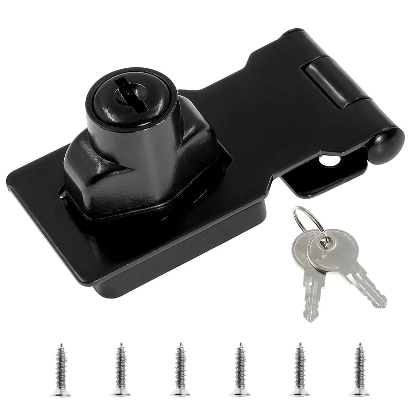 Jiozermi 2.5 Inch Hasp Locks with Keys, Stainless Steel Hasp Latches, Twist Knob Keyed Locking Hasp for Cabinet Small Door, Flat Black 2.5 Inch, 1 Pcs