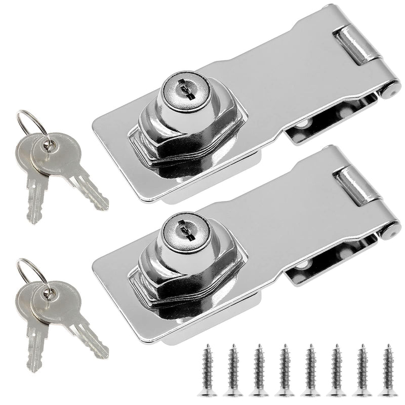 Jiozermi 2 Packs 4 Inch Hasp Locks with Keys, Stainless Steel Hasp Latches, Twist Knob Keyed Locking Hasp for Cabinet Small Door, Chrome Plated Silver