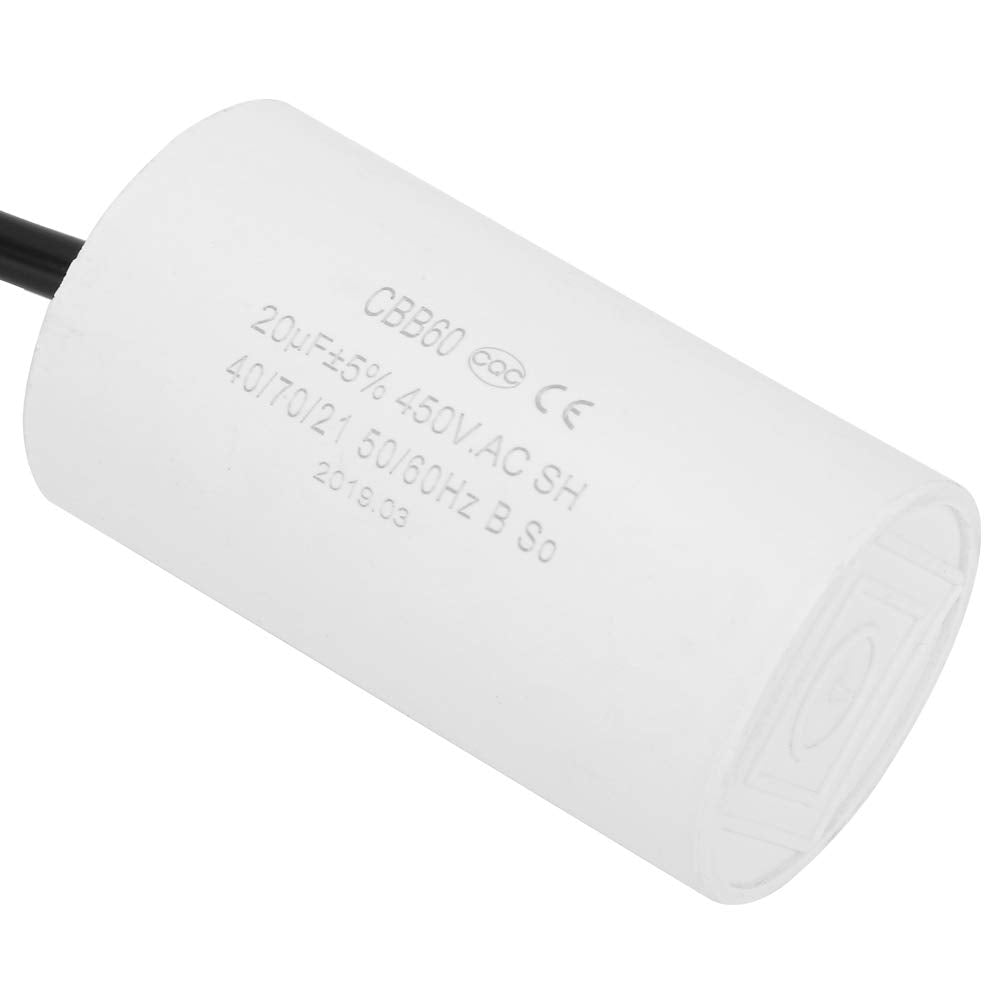 CBB60 Run Capacitor 450V 20uF with Wire Lead Run Round Capacitor for Motor Air Compressor, Air Conditioners, Compressors and Motors