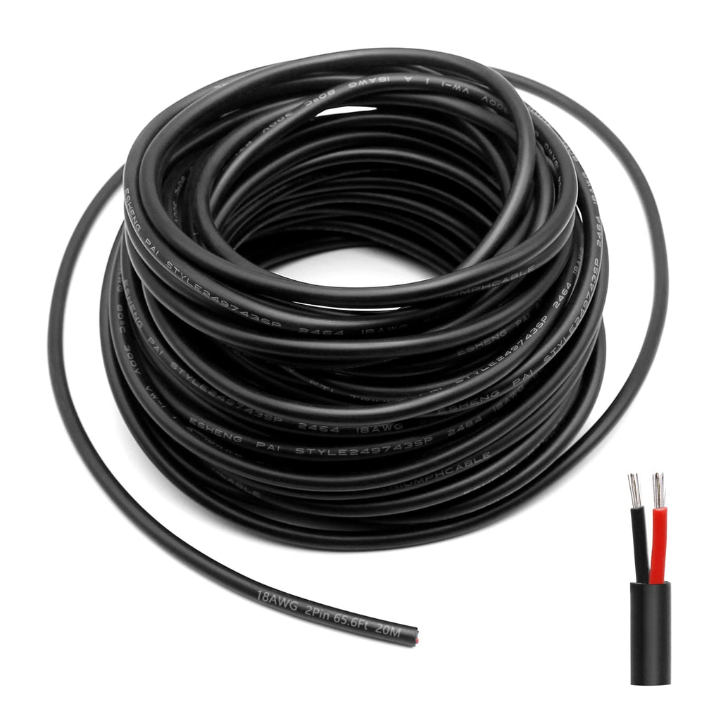 18 Gauge Wire, 65.6ft/20m Low Voltage Landscape Wire, 2 Pin Conductor Electrical Wire, 18 AWG Flexible Extension Cord for LED Strips Lamps Lighting Automotive, Outdoor Speaker Wire, Power Cable 20M/65.6FT 18AWG