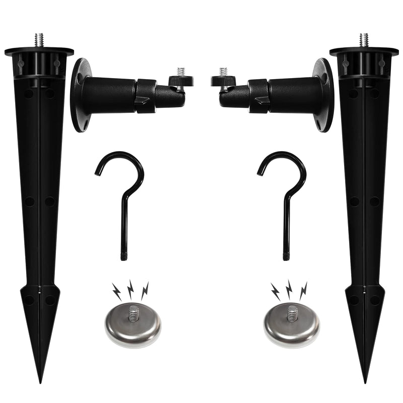 Mounting Tools Tiki Torch Stakes Metal Wall Mount Kits w. 360° Rotating Ball Head Ground Stakes Pole Stand Screw-in Hooks Strong Magnet w. 1/4" Screws for GoPro/Arlo/DSLR Camera (Black 2 Sets) Black4
