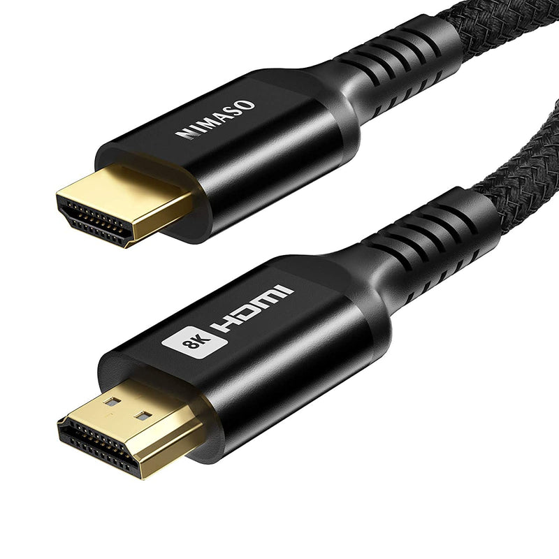 8K HDMI 2.1 Cable 10FT 48Gbps, NIMASO Ultra High Speed HDMI Cable Braided Cord 4K@120Hz 8K@60Hz, eARC, HDCP 2.2 & 2.3, HDR 10 Compatible with Roku TV/PS5/Xbox X/HDTV/Blu-ray Black 1