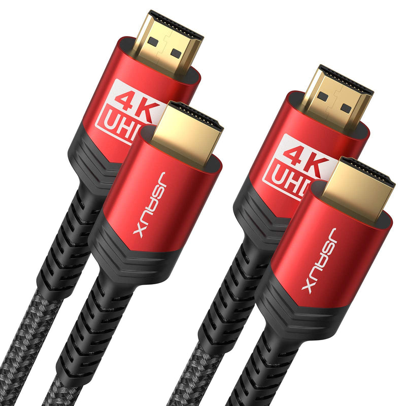 4K HDMI Cable 3ft 2 Pack, JSAUX 18Gbps High Speed HDMI Cables Braided HDMI Cord, 4K @ 60Hz, HDR, Ultra HD, 2K, 1080p, Ethernet, ARC for Laptop, Monitor, PS5, PS4, Xbox One, Fire TV, & More -Red Red