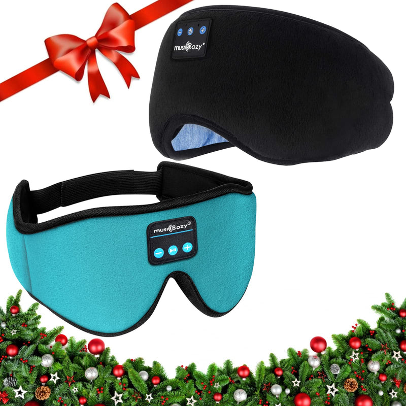 MUSICOZY Sleep Headphones Bluetooth 5.2 Headband Sleeping Headphones Sleep Mask, Wireless Music Eye Mask Sleep Earbuds for Side Sleeper Men Women Cool Tech Gadget Unique Gift Office Travel, Pack of 2