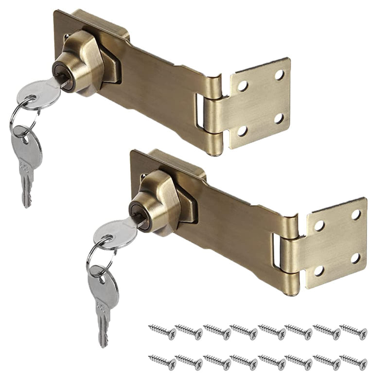2 Packs Keyed Hasp Locks with Screws 4 Inch Safety Hasp with Lock, Metal Twist Knob Keyed Locking Hasp for Small Doors Cabinets Boxes Drawer and More(Green Bronze with zinc Alloy) Green Bronze-2PCS