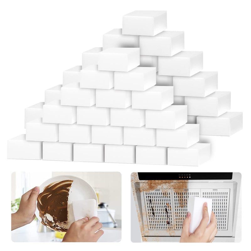 100Pack Magic Sponge Eraser in Bulk, Extra Durable Melamine Sponge Foam Pads, Multi-Functional Household Cleaning Sponges for Kitchen, Sink, Oven, Wall, Bathtub, Toilet, Shoes Cleaner