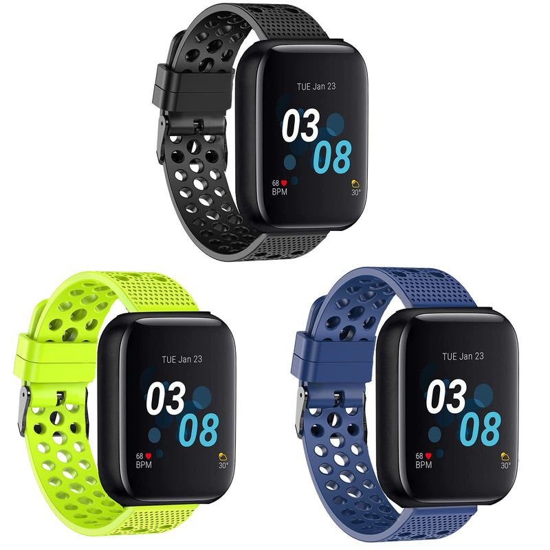 Compatible with iTouch Air 3 Bands, Lamshaw Silicone Replacement Wristbands Sport Strap with Metal Buckle Compatible with iTouch Air 3 40mm / 44mm Smartwatch 3 pack-Black+Blue+Green 40mm case