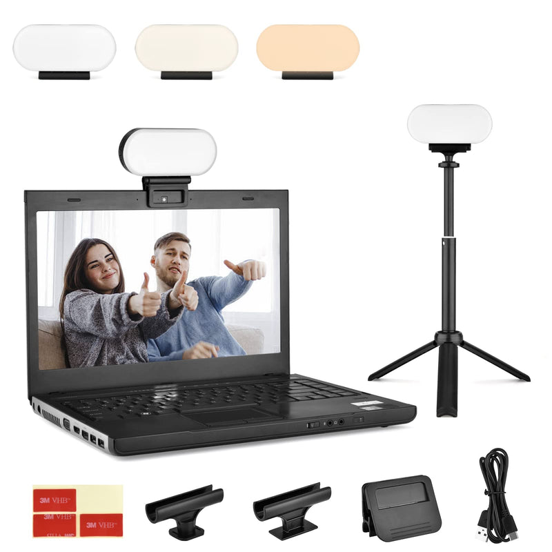 Video Conference Lighting Kit,Rechargeable Zoom Lighting for Computer,Clip on Laptop or Smartphone for Working/Broadcast/ Live Streaming, 3500mAh 6000K LED Video Light with Hot Shoe for DSLR Camera