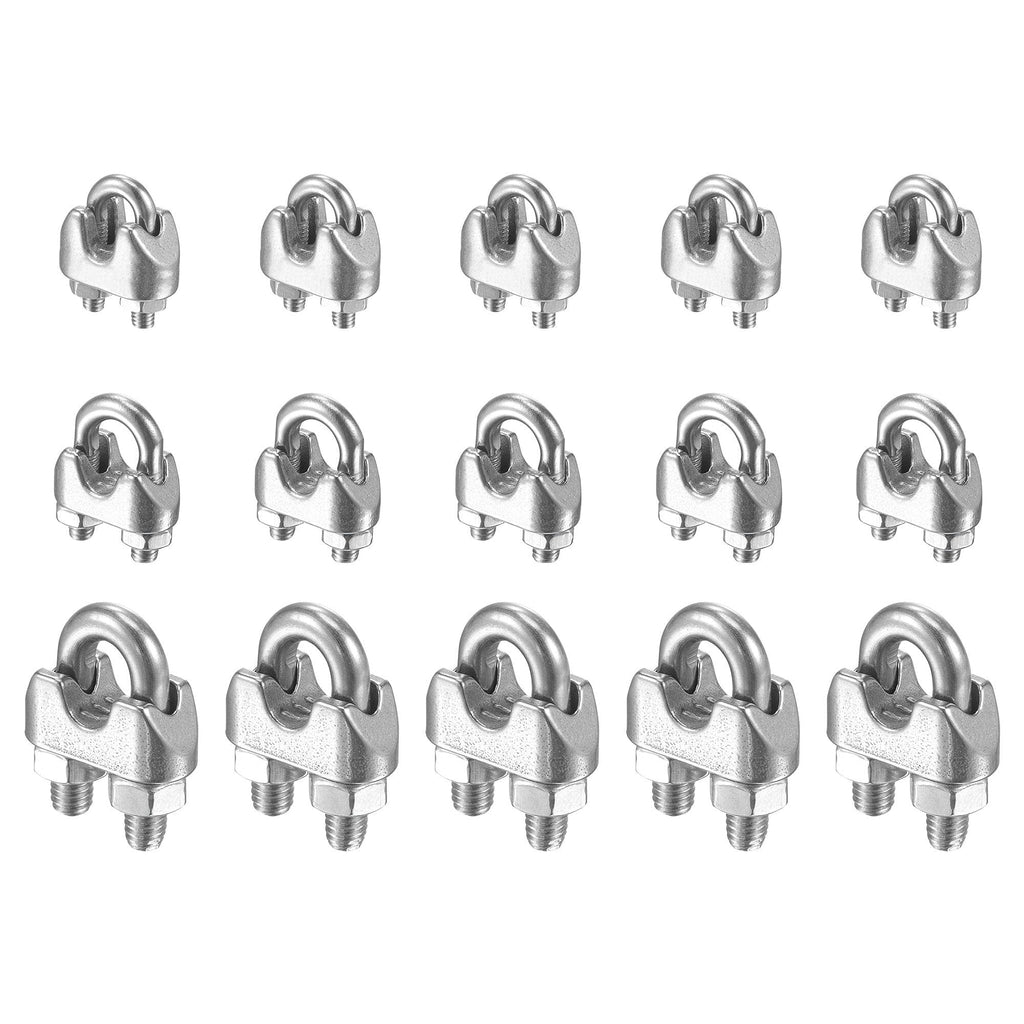 uxcell Wire Rope Cable Clip Rigging Kit M2 M3 M6 Rope Clamps, 304 Stainless Steel U Bolt Saddle Fastener 15in1 Set