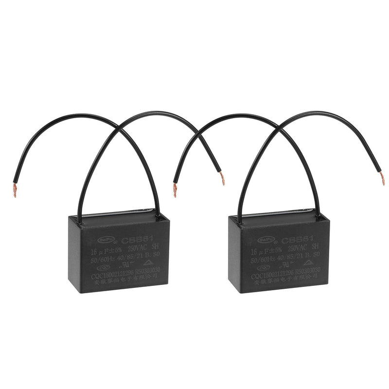 uxcell Ceiling Fan Capacitor CBB61 16uF 250V AC 2 Wires Metallized Polypropylene Film Capacitor 47x34x22mm for Electric Fan Pump Motor Generator 2Pcs