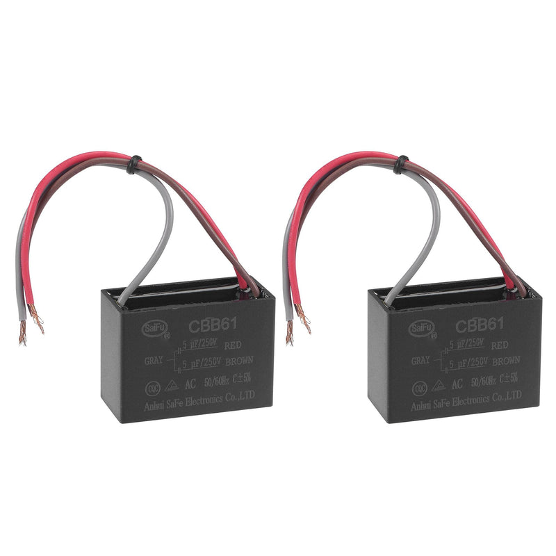 [AUSTRALIA] - uxcell Ceiling Fan Capacitor CBB61 5/5uF 250V AC 3 Wires Metallized Polypropylene Film Capacitor 48x34x22mm for Electric Fan Pump Motor Generator 2Pcs 